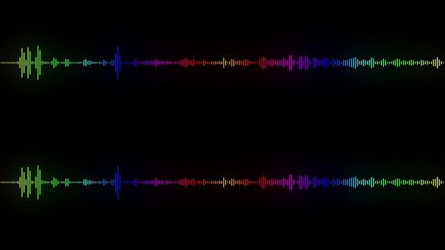 Colorful audio spectrum waveform. Animated graphic sound equalizer. Audio beat react color visualisation effect, sound waves.