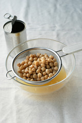 vegan cooking concept, chickpea aquafaba draining