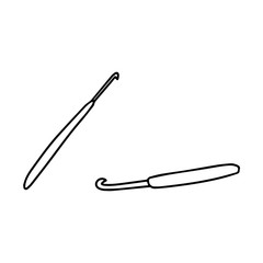 Crochet hooks. Black and white vector illustration isolated on a white background. Hand-drawn doodle style element. Knitting hooks with a plastic handle. Knitting, needlework, creativity, hobby