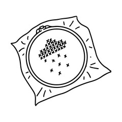 Cross-stitch on the hoop. Black white vector illustration isolated on a white background. Hand-drawn doodle style element. Element on the theme of embroidery and needlework. homework, hobbies