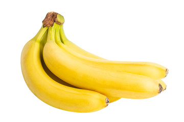 Bunch of ripe yellow bananas, fruits isolated on white background