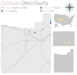 Large and detailed map of Otero county in Colorado, USA.