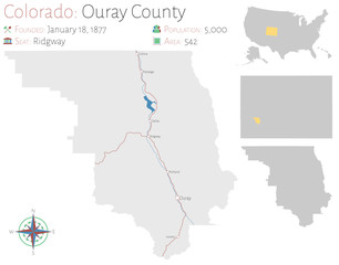 Obraz premium Large and detailed map of Ouray county in Colorado, USA.