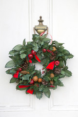 Christmas Wreath on White Front Door