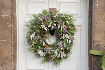 Leaves and Fir Cones on Christmas Wreath