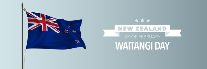 New Zealand happy waitangi day greeting card, banner vector illustration