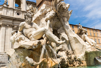 The Fountain of the Four Rivers in the Piazza Navona in Rome, Italy