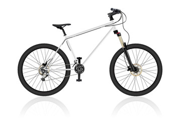 Realistic mountain bike, isolated on white. Bicycle Hardtail. Very high level of drawing Object realism. Blank template layout. Vector eps10