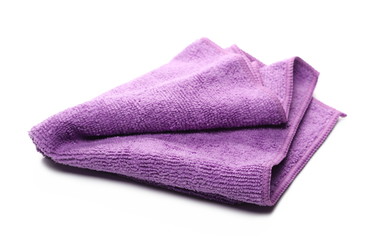 Clean, new purple microfiber cloth isolated on white background
