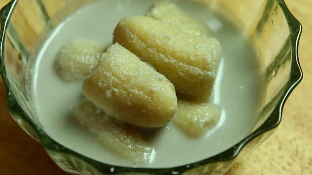 Bananas in coconut milk or Kluy Baud-she , Thai famous dessert