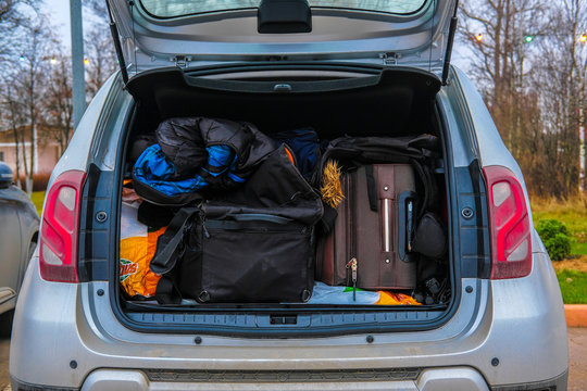 image of a filled open car trunk