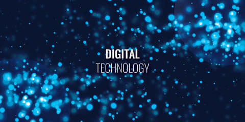 Abstract energy particles on dark blue background