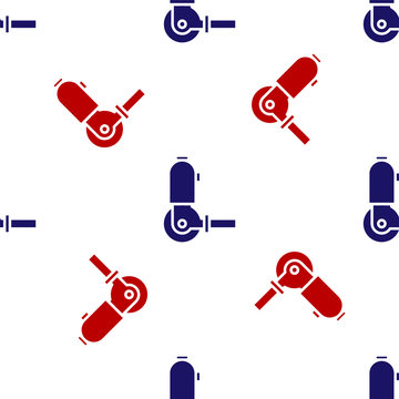 Blue And Red Angle Grinder Icon Isolated Seamless Pattern On White Background.  Vector Illustration