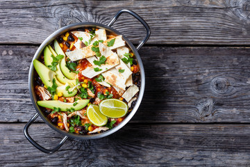 Chicken Taco Soup in a metal pot