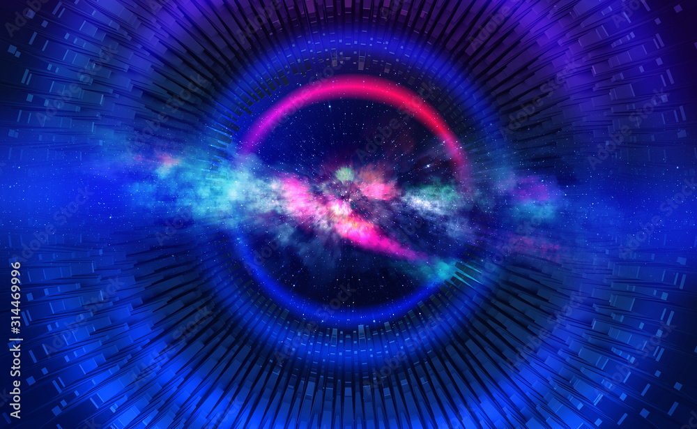 Leinwandbilder Artificial intelligence in global network. Digital technologies of galactic nebula. Computer Mind Control. 3D illustration on tech background