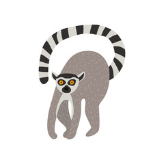 Cute animal lemur on a white background. Vector illustration, in cartoon style, for printing on fabric, postcards, wrapping paper, gift products, Wallpaper, clothing. © Дмитрий Бондаренко