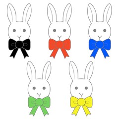 set of rabbits with colorful ribbons