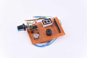 Electronic board with Potentiometer on the white background