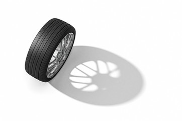 3d rendering Car tires isolated on High angle white background.
