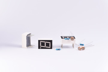 electronics component led display 7 segments on the white background
