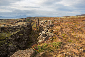 Scenic landscape view of Thingvellir National Park rift valley, Iceland