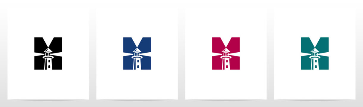 Lighthouse On Letter Logo Design M