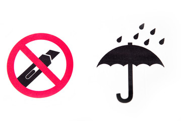 Do not cut with a cutter knife. Protect from rain symbol