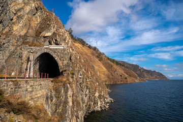 Tunnel in the rock on the Circum-Baikal Railway