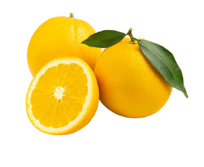 Orange with leaf isolated on white background