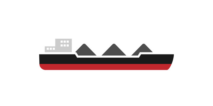 cargo ship with coal glyph icon. Clipart image isolated on white background