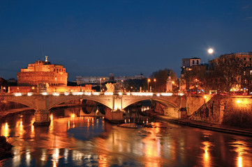 Fototapeta na wymiar Night landscape with Castel Sant'Angelo in Rome - Italy