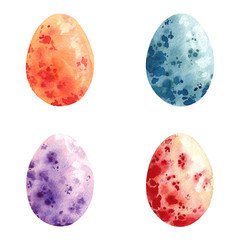 Happy Easter. Watercolor Eggs. Set of hand drawn colored Easter eggs isolated on white background. For greetings card.