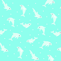 Obraz na płótnie Canvas Cartoon happy dolphin - simple trendy pattern with dolphin. Flat vector illustration for prints, clothing, packaging and postcards. 