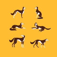Cartoon dog sketch line icon. Greyhound icons set. Childish print for nursery, kids apparel, poster, postcard, pattern.