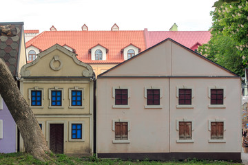 Small colorful models of old retro houses