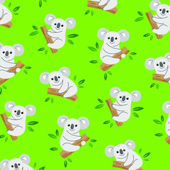 Animal pattern with cartoon koala bear. Cute vector illustration for prints, clothing, packaging and postcards.