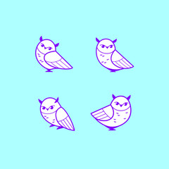 Cartoon owl sketch line icon. Kawaii bird icons set. Childish print for nursery, kids apparel, poster, postcard, pattern.