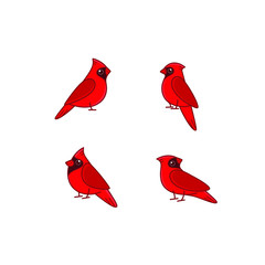 Cartoon red cardinally sketch line icon. Kawaii bird icons set. Childish print for nursery, kids apparel, poster, postcard, pattern.