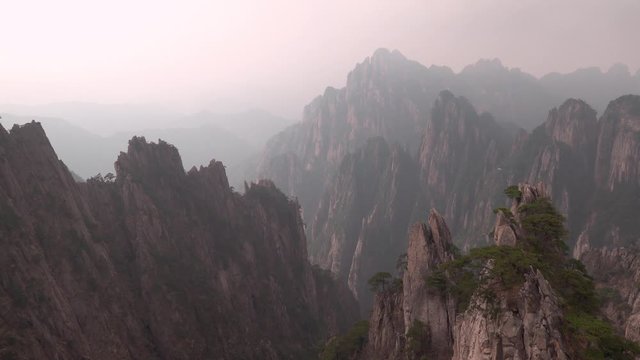 panoramic view from viewpoint of Flying over Rock in Huangshan mountain, known as Yellow mountain, Anhui, China.