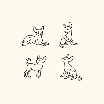 Cartoon dog icon set. Different poses of toy terrier. Vector illustration for prints, clothing, packaging, stickers.