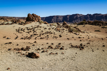 Volcanic rocks forming spectacular, martian landscape of Teide National Park in Tenerife, Spain. 