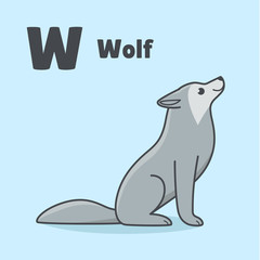 Cartoon wolf, cute character for children. Good illustration in cartoon style for abc book, poster, postcard. Animal alphabet - letter W.