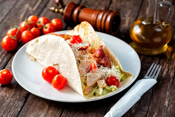 Cezar salad dish with high nutritive value and all kind of nutrients packed in one meal