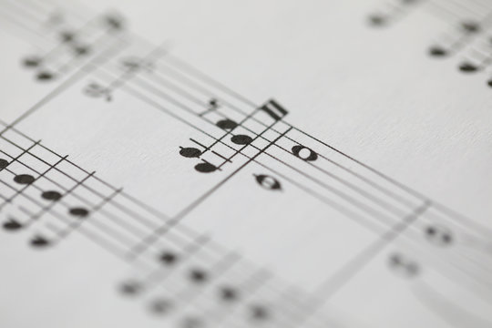 Musical notes printed on paper sheet