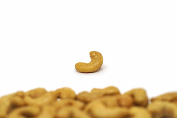 Selective focus shot Roasted Cashew nuts