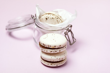 White Caramel and Salt Macarons French Delicate Dessert White Pastel Macarons Horizontal