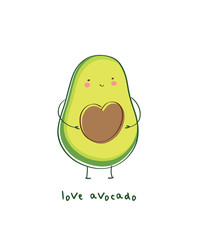 Cute avocado in love. Avocado half with heart. Happy Valentines day card. Vector.