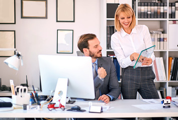  Business woman  at office with business man working.futuristic concept
