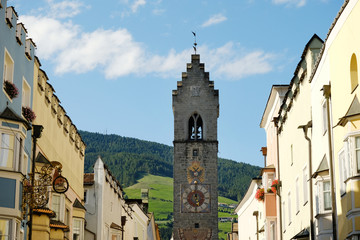 Vipiteno, ITALY - August, 14, 2019: Torre delle Dodici (Zwölferturm) the symbol of Vipiteno.