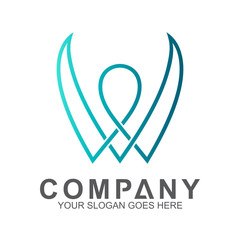 abstract letter W in mono line style combination with human shape, family care vector, creative people logo icon